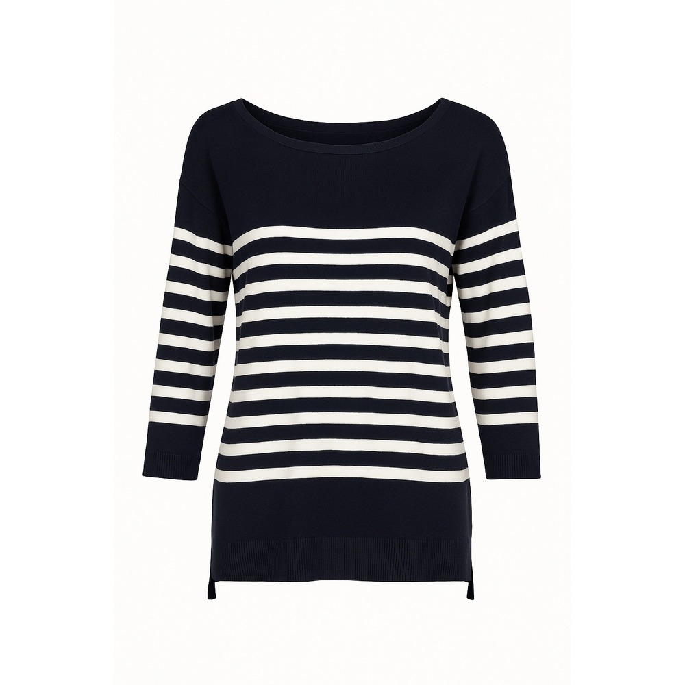 Laura Scott Stripe Sweater Women XL Navy White Nautical 3/4 Sleeve Lightwght NWT